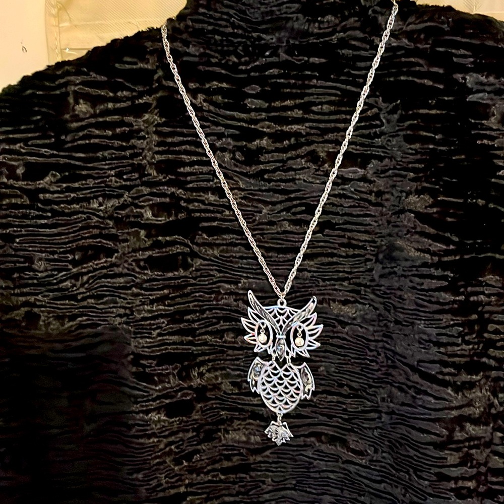 Vintage, reticulated, owl, necklace